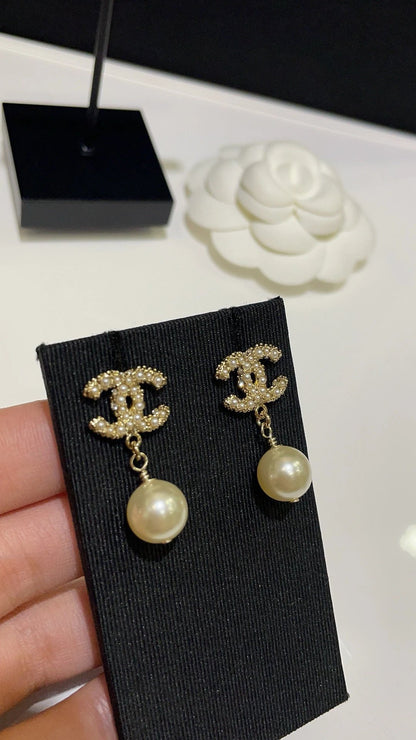 Classic 100th Anniversary Pearl Drop Earrings Brass