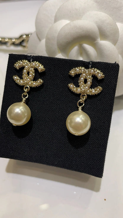 Classic 100th Anniversary Pearl Drop Earrings Brass