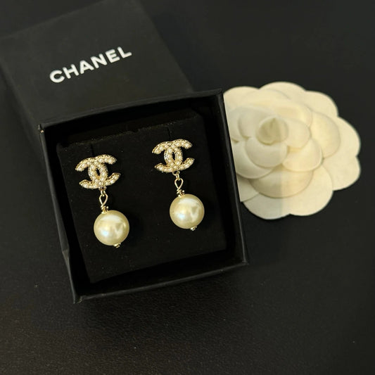 Classic 100th Anniversary Pearl Drop Earrings Brass