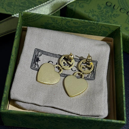 G Vintage bronze heart pendant earrings 925 silver needle hypoallergenic