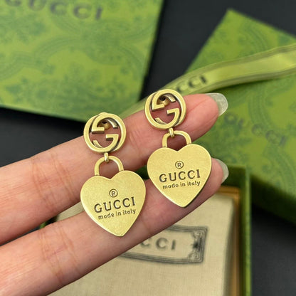 G Vintage bronze heart pendant earrings 925 silver needle hypoallergenic