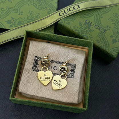 G Vintage bronze heart pendant earrings 925 silver needle hypoallergenic