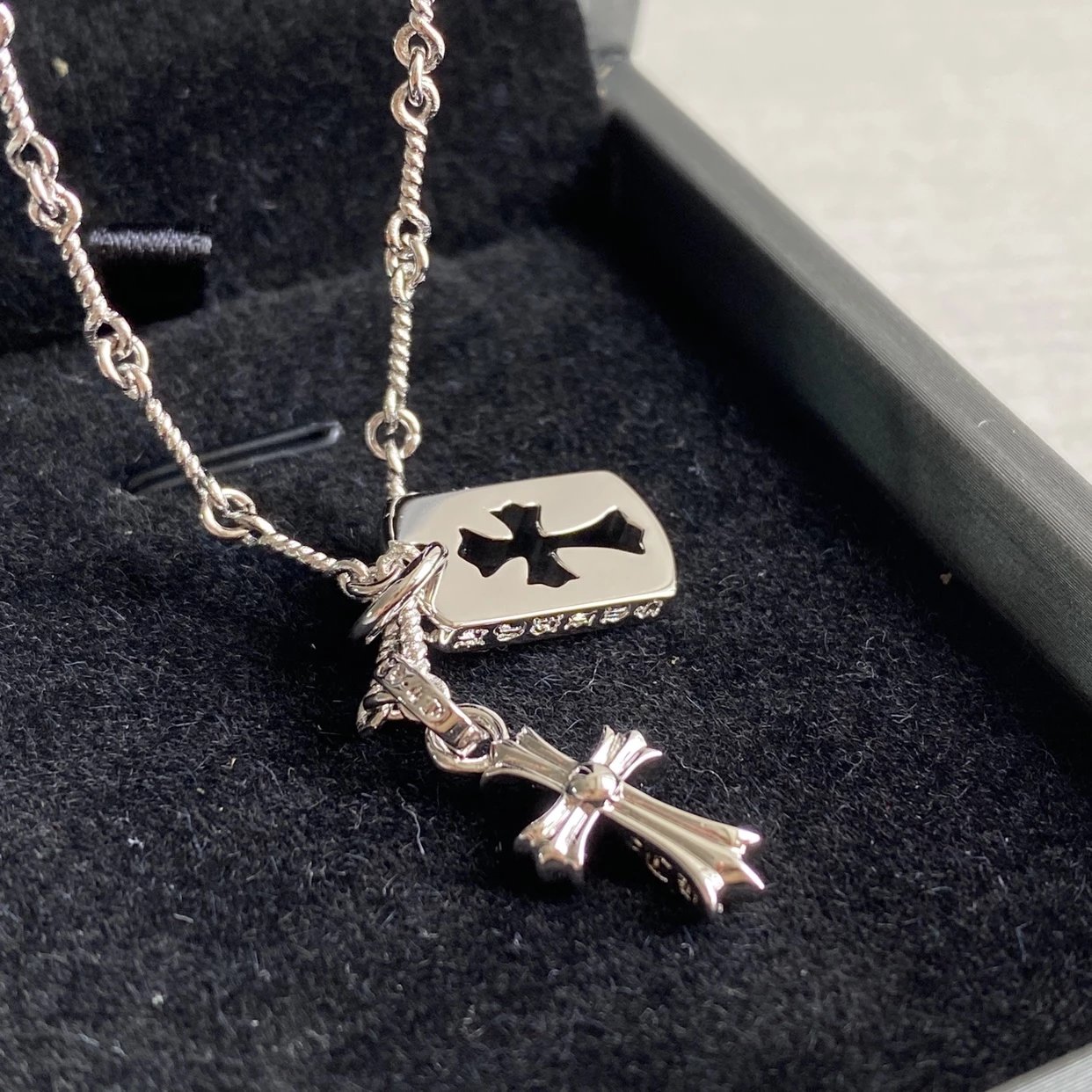 CH diamond cross necklace stacking design