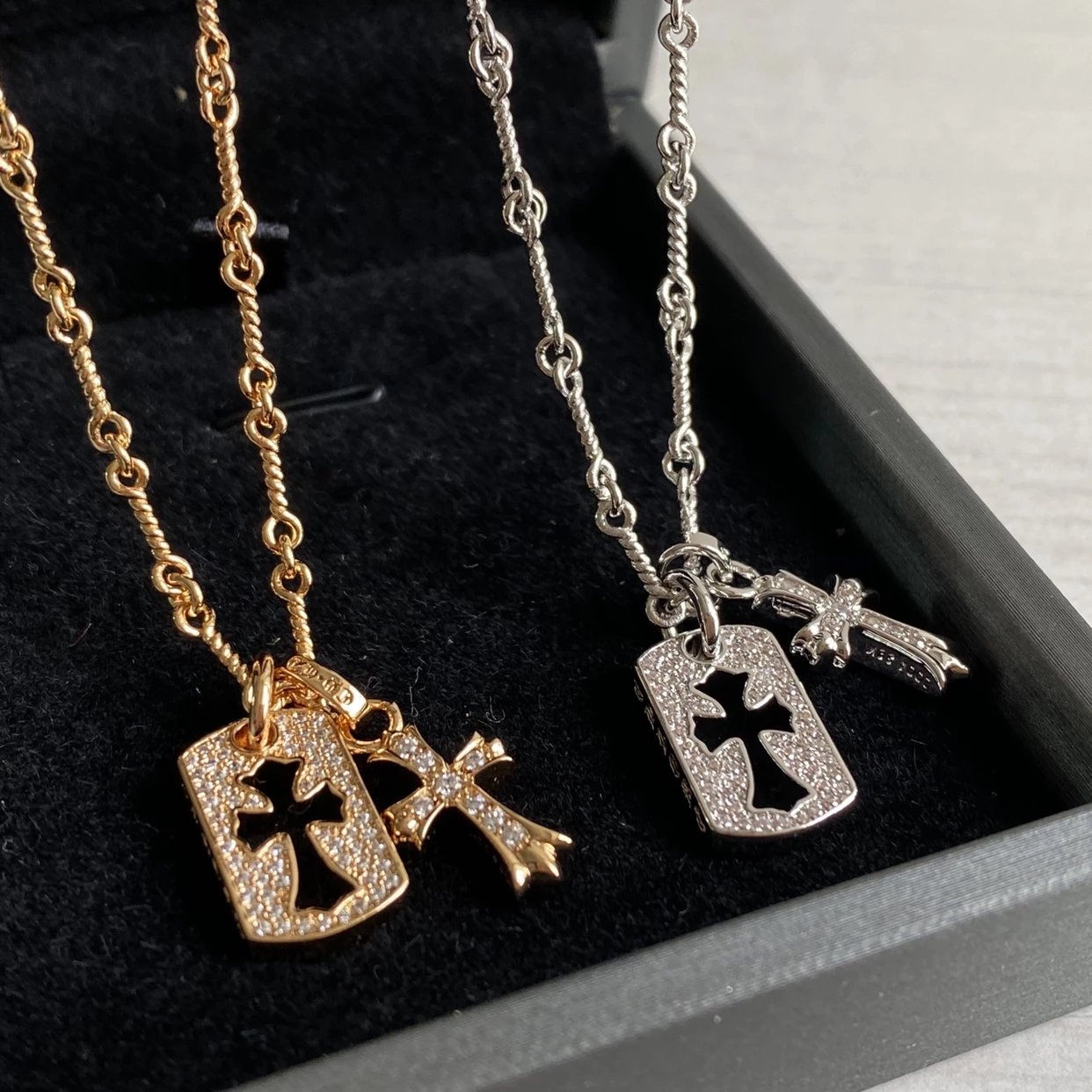 CH diamond cross necklace stacking design