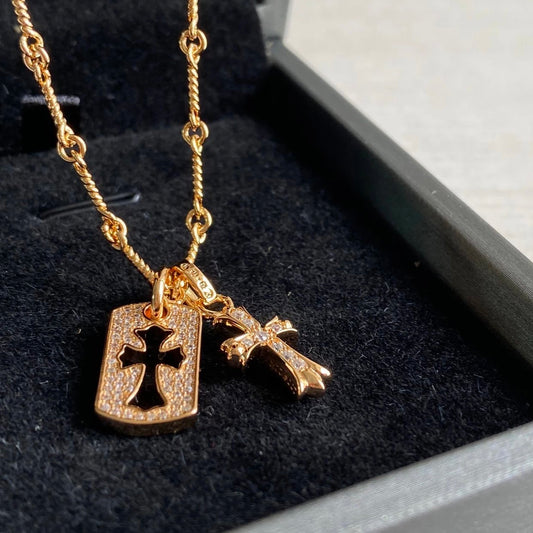 CH diamond cross necklace stacking design